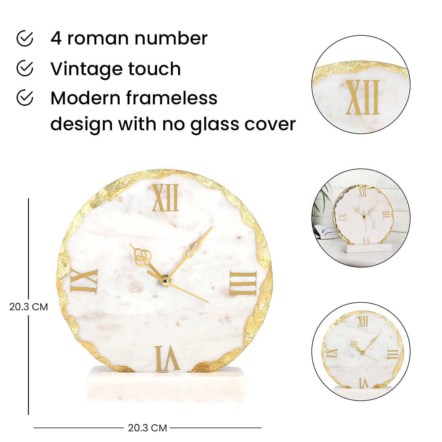 Marble Table Clock with Stand - White