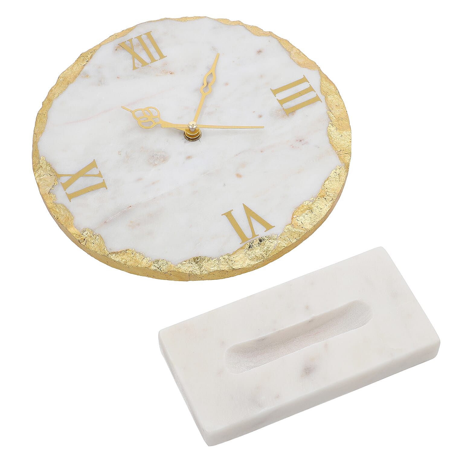 Marble Table Clock with Stand - White