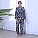 2 Piece Set - LA MAREY Viscose Floral Pattern Sleepwear Includes Long Top and Pants - Navy