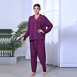 2 Piece Set - LA MAREY 100% Viscose Floral Pattern Sleepwear Includes Long Top and Pants - Navy