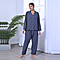 2 Piece Set - LA MAREY 100% Viscose Floral Pattern Sleepwear Includes Long Top and Pants - Navy