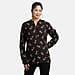 Tamsy Maple Leaf Pattern Long Sleeve Blouse - Black