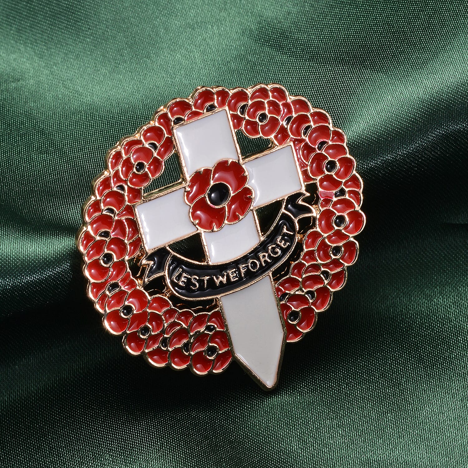 TJC  Design - Enamelled Wreath  Brooch with Cross