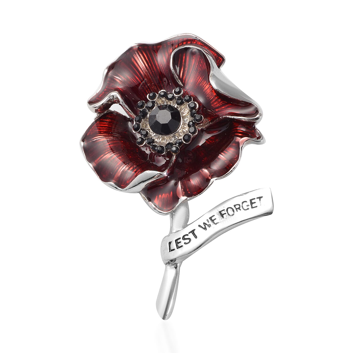 TJC  Design - Black Austrian Crystal Enamelled  Brooch in Silver Tone