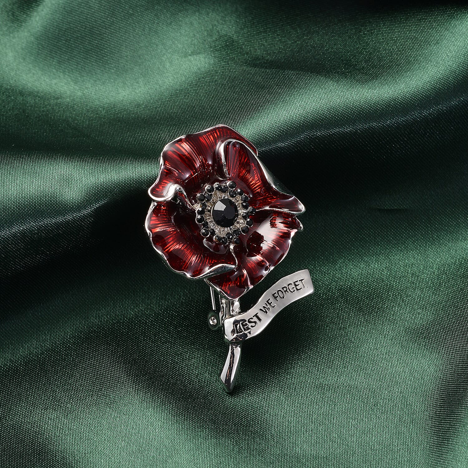 TJC  Design - Black Austrian Crystal Enamelled  Brooch in Silver Tone