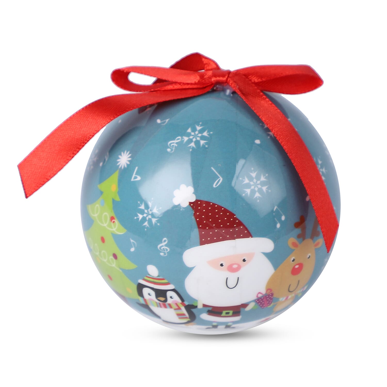 Set of 14 - Christmas Baubles Multi Colour Santa, Elk & Pengiun Balls with Ribbons in Gift Box