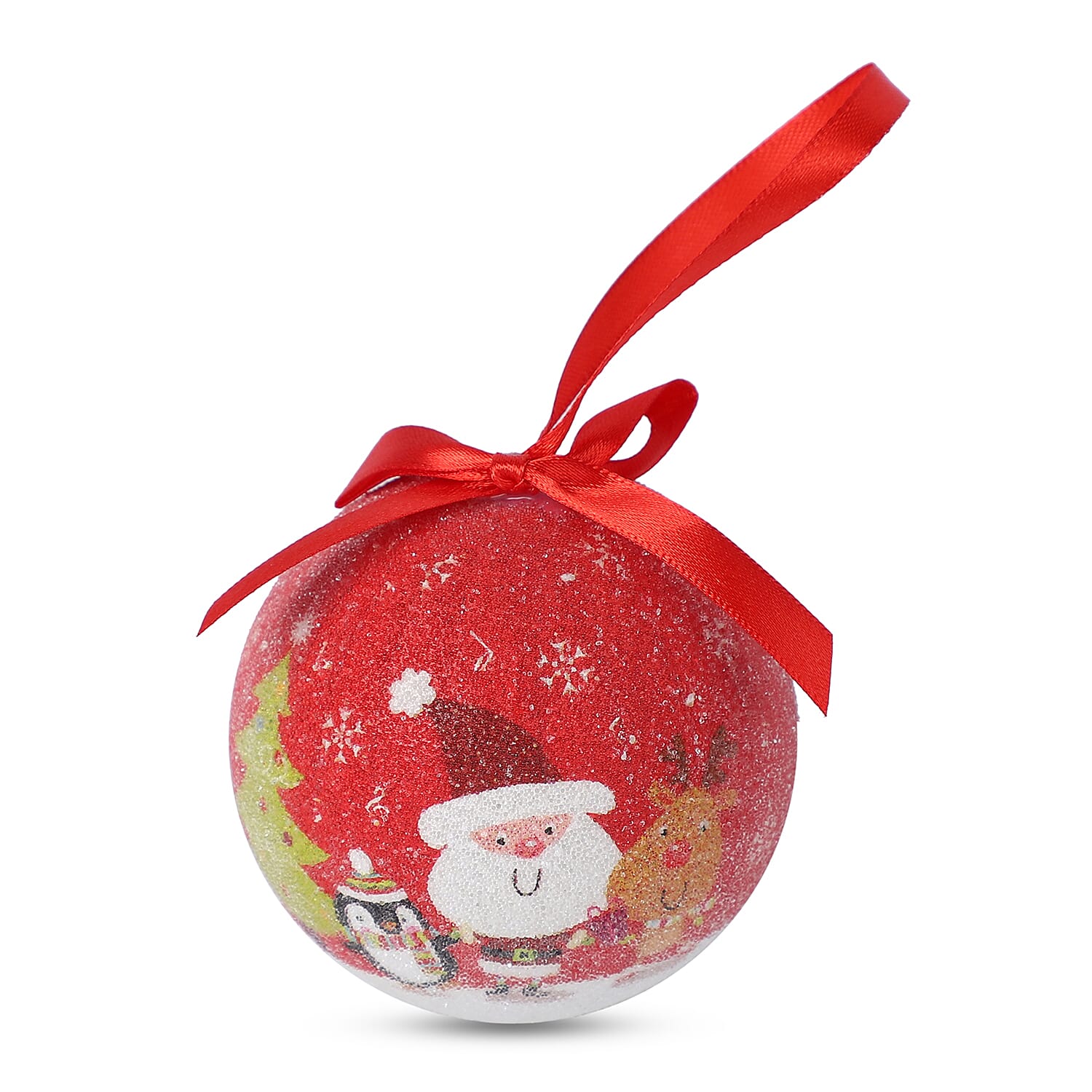 Set of 14 - Christmas Baubles Multi Colour Santa, Elk & Pengiun Balls with Ribbons in Gift Box