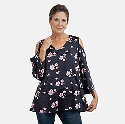 Floral Pattern Off Shoulder Top - Black