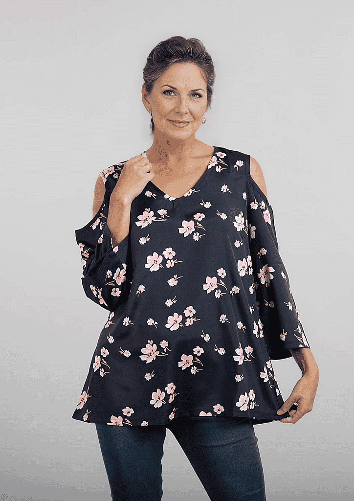 Floral Pattern Off Shoulder Top - Black