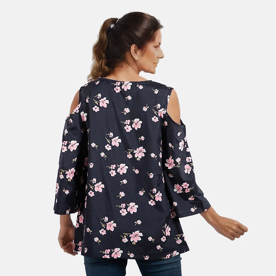 Floral Pattern Off Shoulder Top - Black