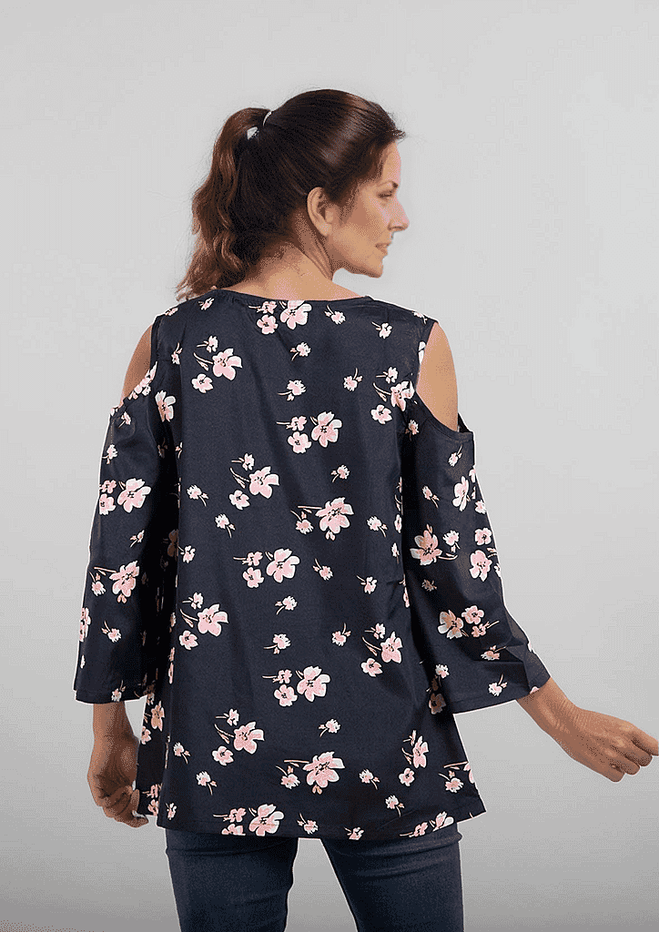 Floral Pattern Off Shoulder Top - Black