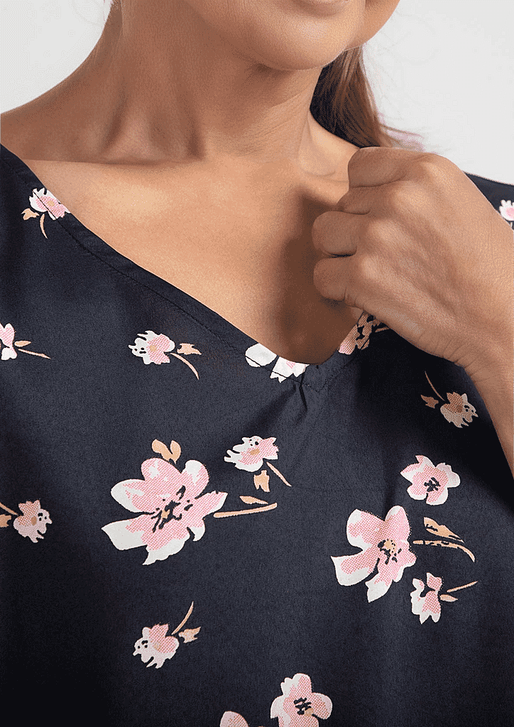 Floral Pattern Off Shoulder Top - Black