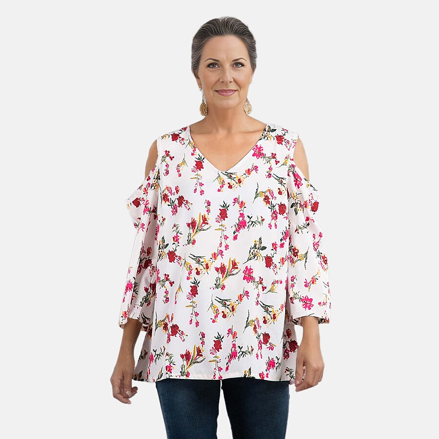 Floral Pattern Off Shoulder Top - Black