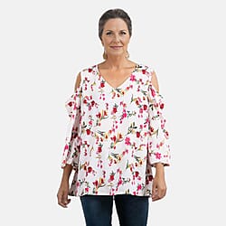 Floral Pattern Off Shoulder Top - Black