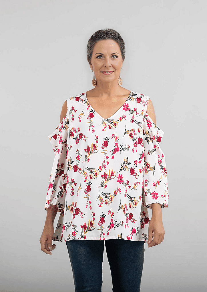 Floral Pattern Off Shoulder Top - Black