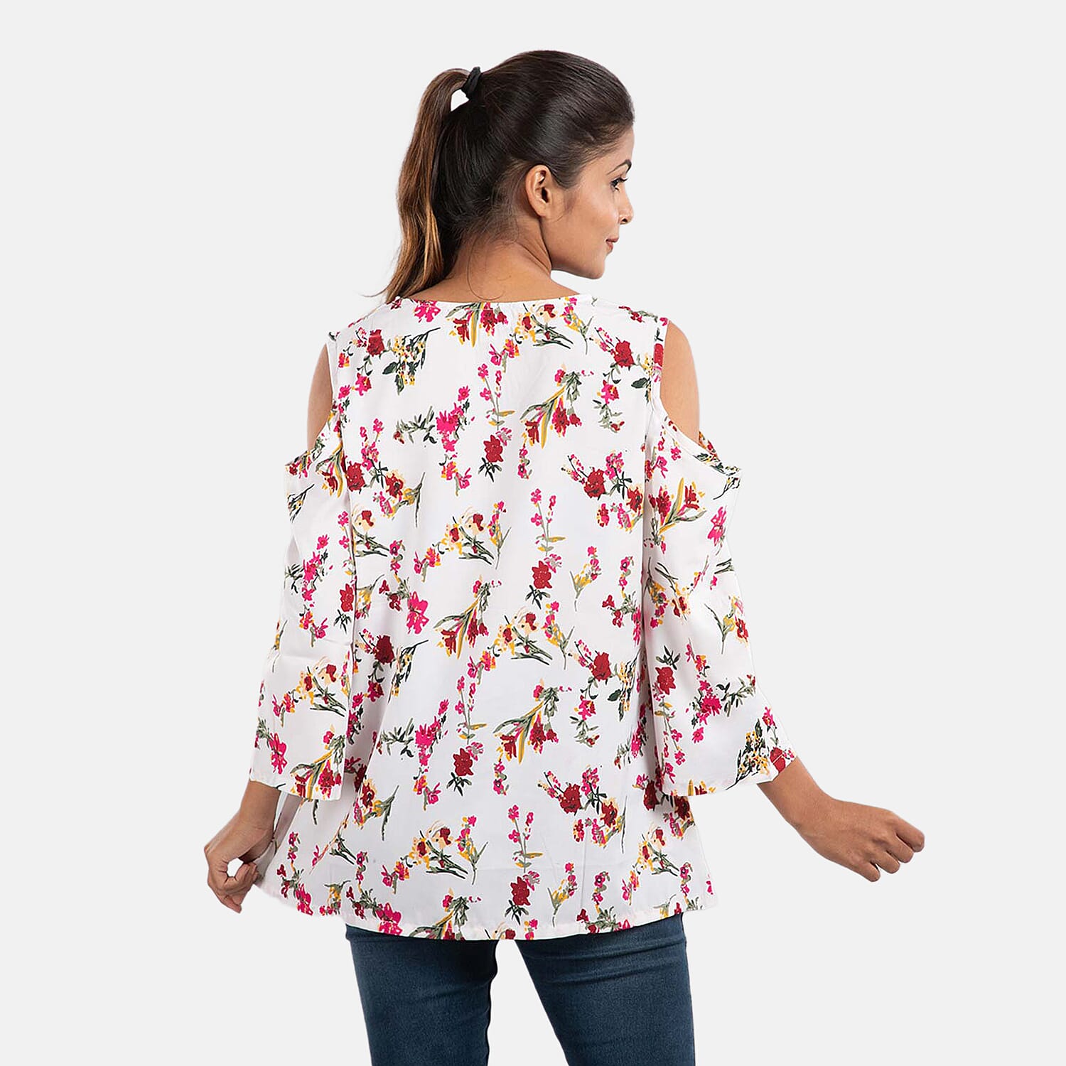 Floral Pattern Off Shoulder Top - Black
