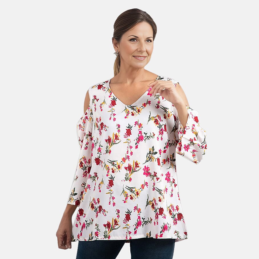 Floral Pattern Off Shoulder Top - Black