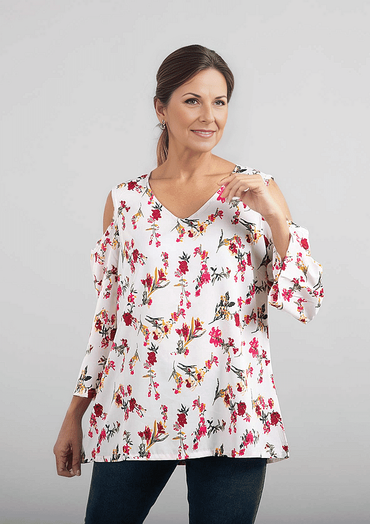 Floral Pattern Off Shoulder Top - Black