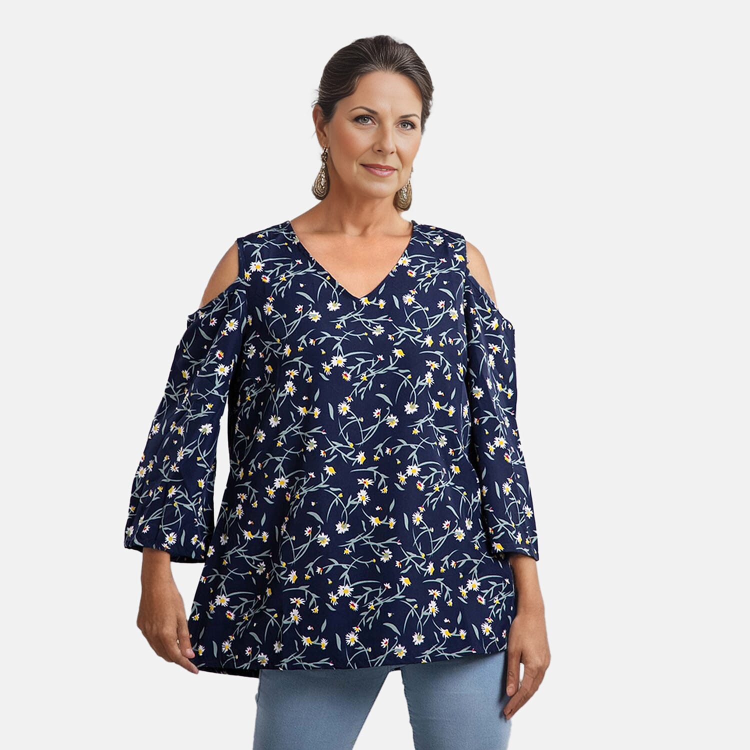 Floral Pattern Off Shoulder Top - Black