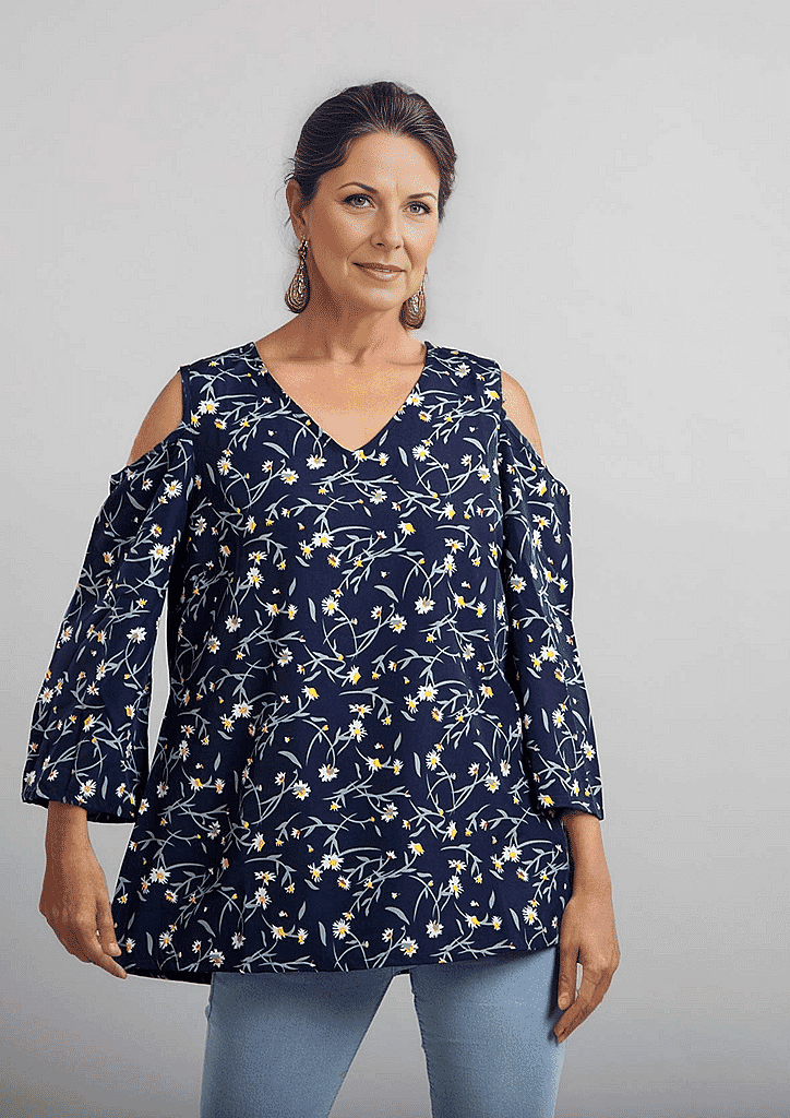 Floral Pattern Off Shoulder Top - Black