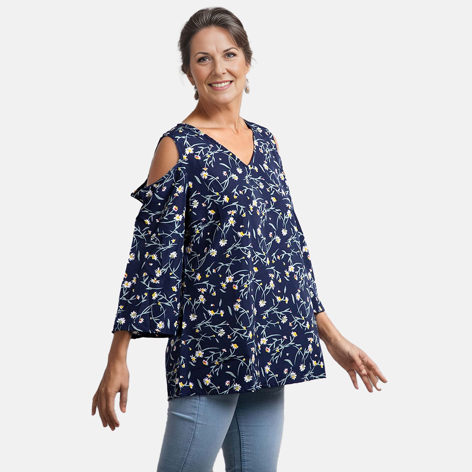 Floral Pattern Off Shoulder Top - Black