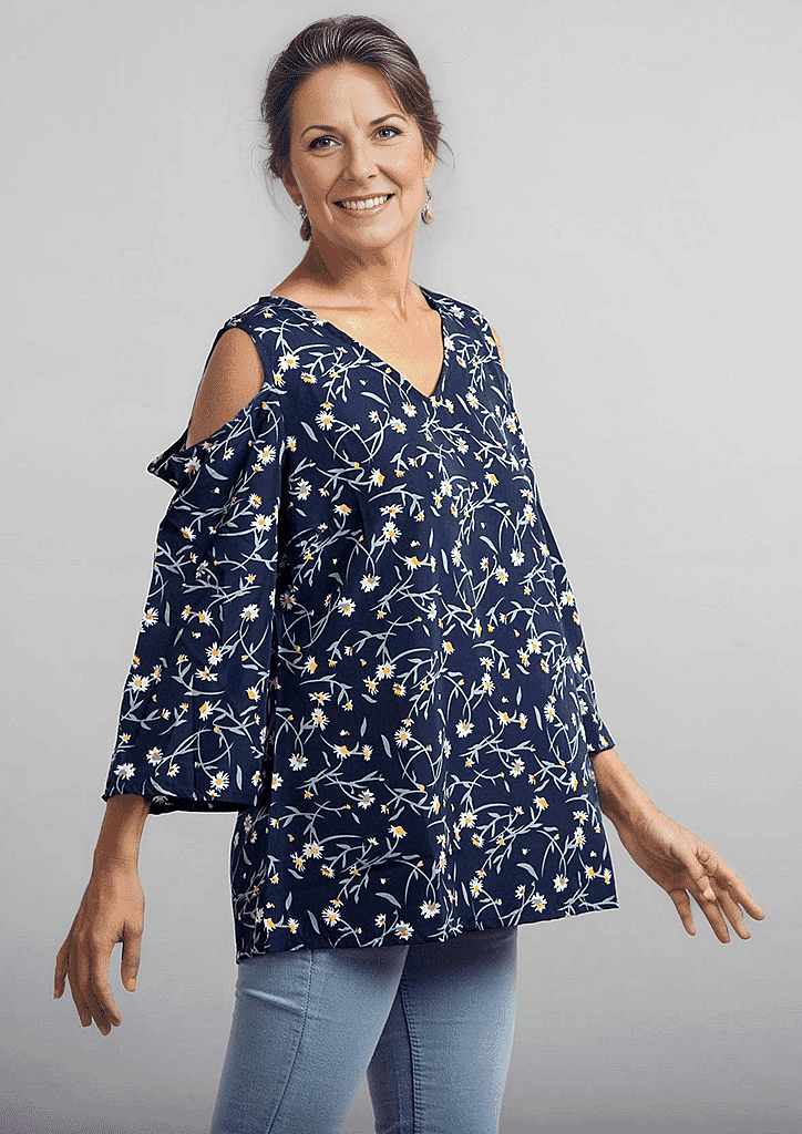 Floral Pattern Off Shoulder Top - Black