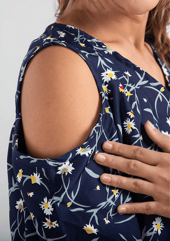 Floral Pattern Off Shoulder Top - Black