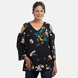 Floral Pattern Off Shoulder Top - Black