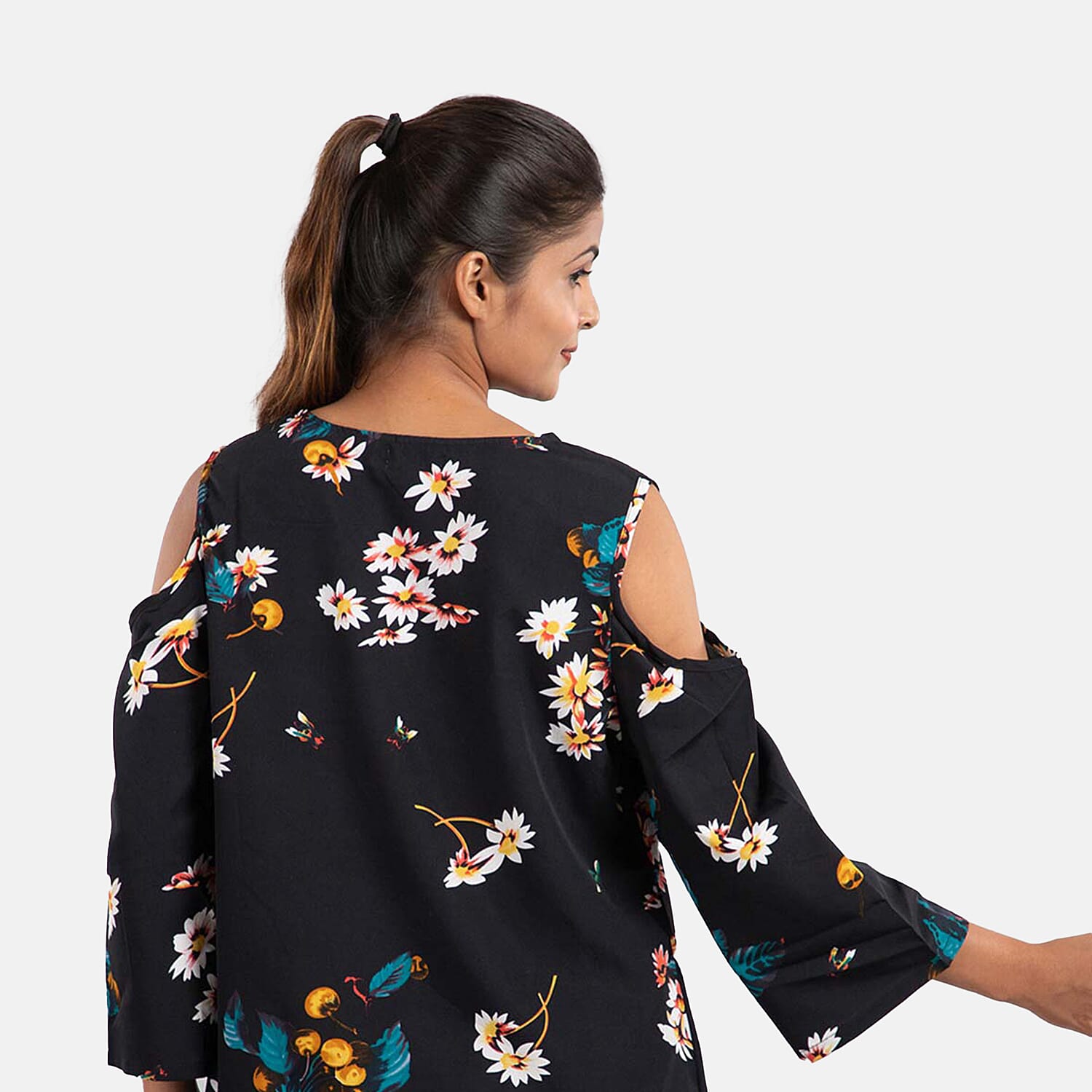 Floral Pattern Off Shoulder Top (Size 12) - Blue and Aqua