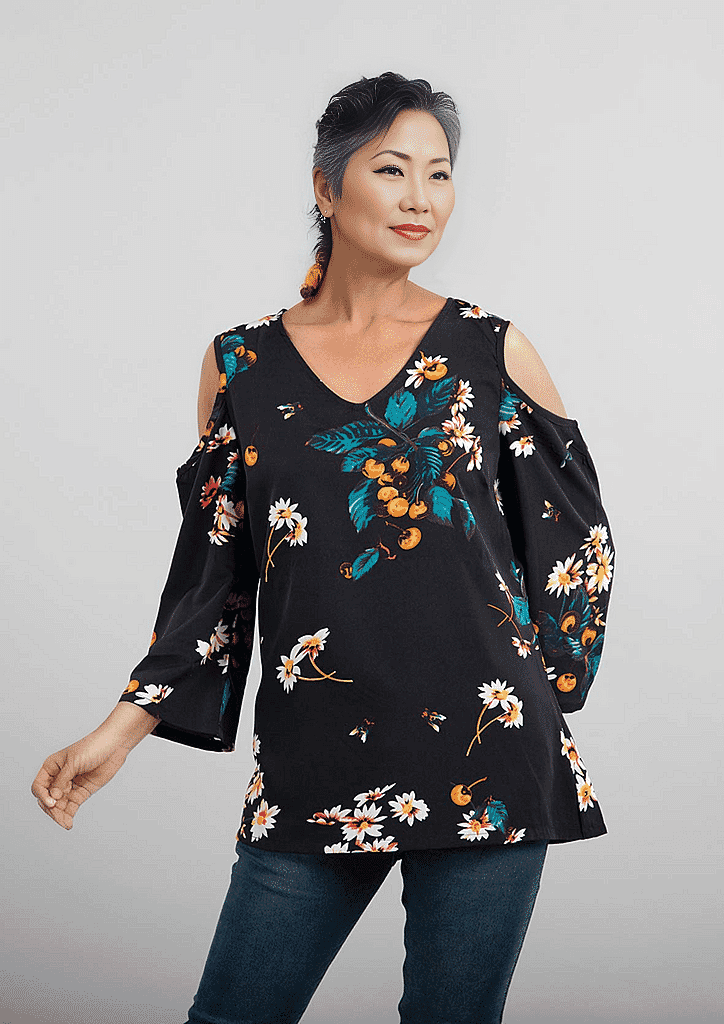 Floral Pattern Off Shoulder Top - Black