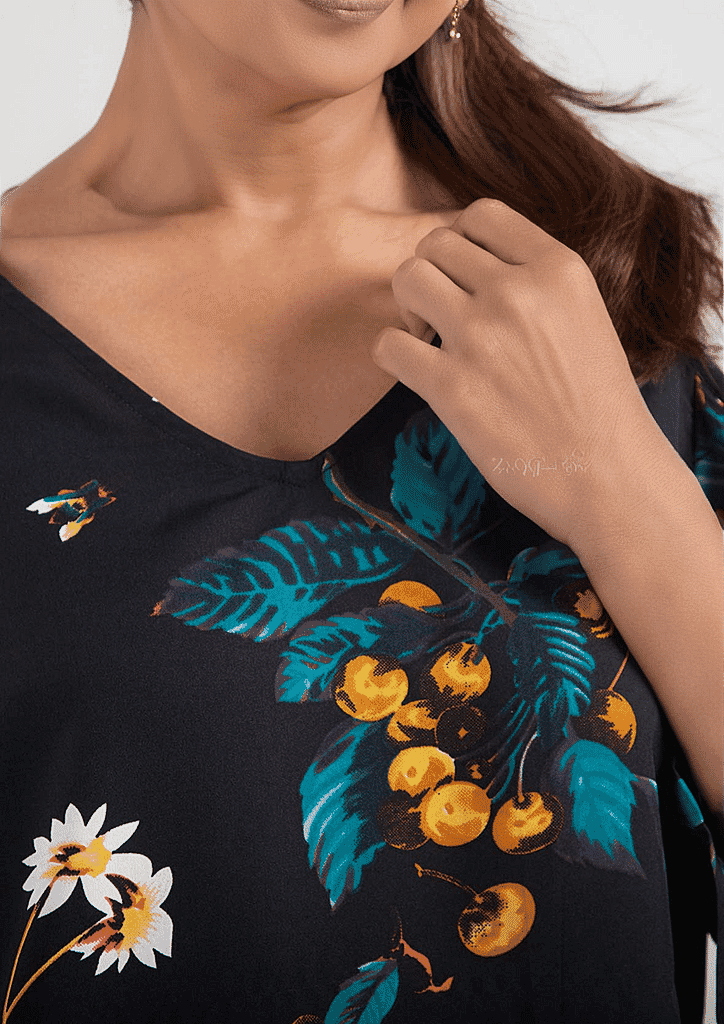 Floral Pattern Off Shoulder Top - Black