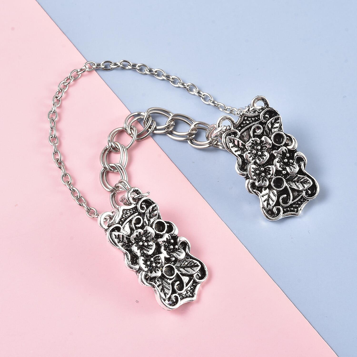 Set of 2 - Enamelled Sweater Connector in Silver Tone