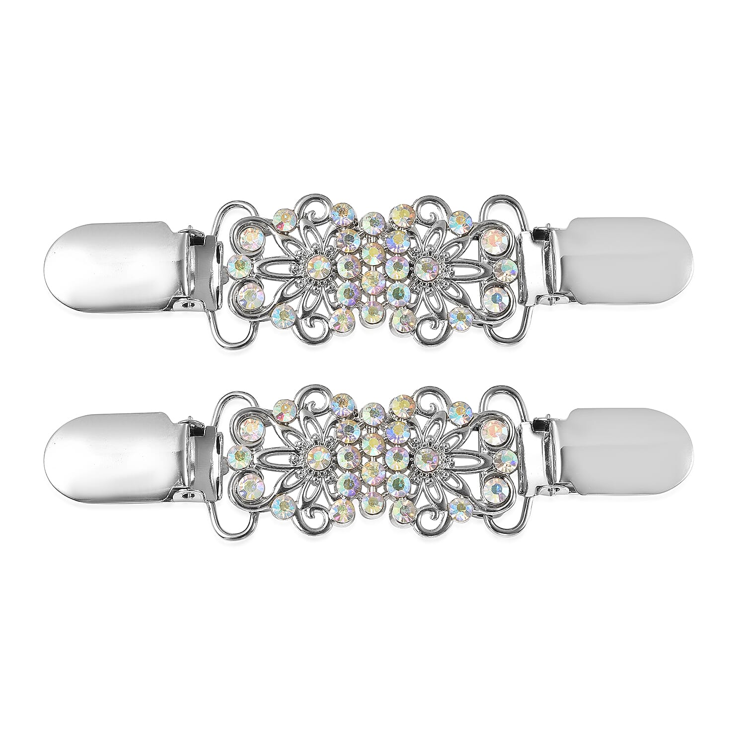 Set of 2 - White Mystic Crystal Clip Connector in Silver Tone