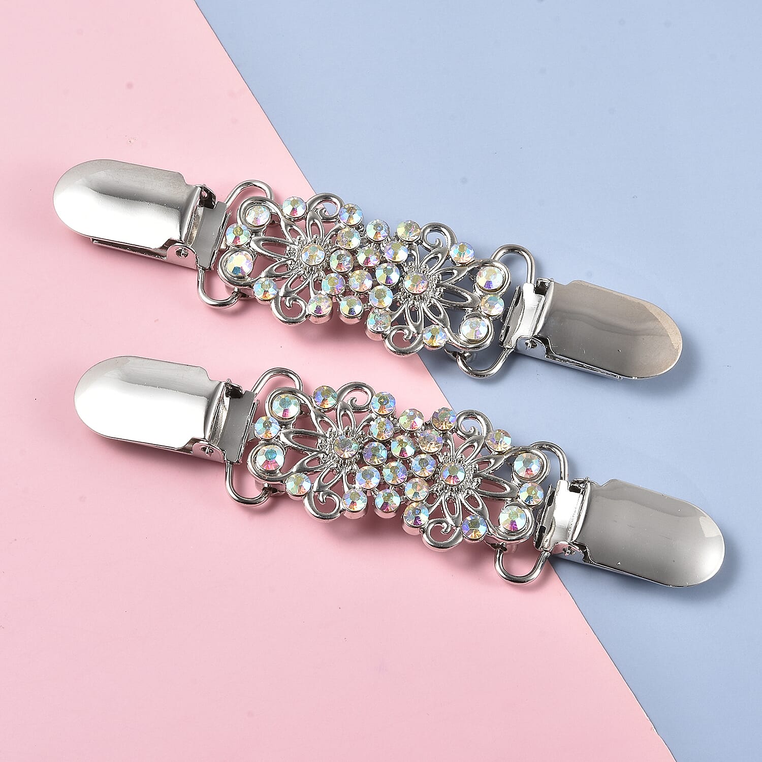 Set of 2 - White Mystic Crystal Clip Connector in Silver Tone