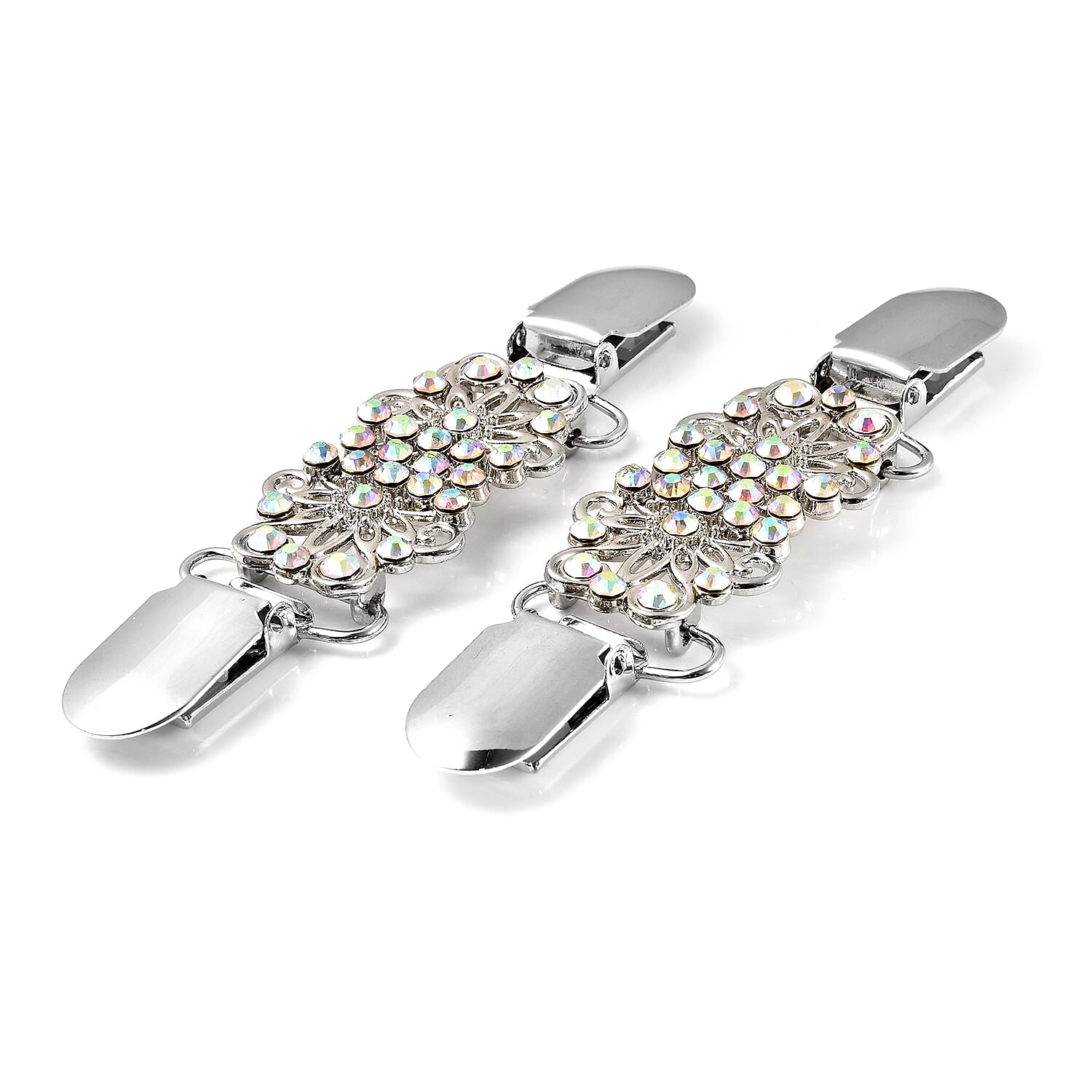 Set of 2 - White Mystic Crystal Clip Connector in Silver Tone