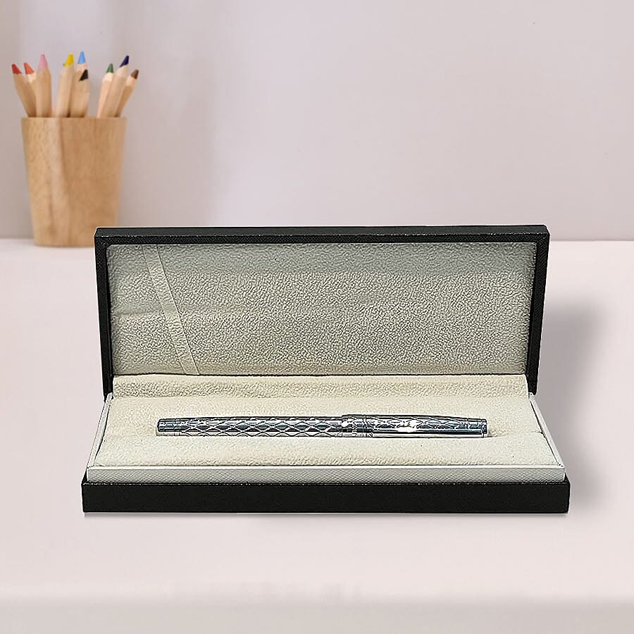 Azarine Steel Fountain Pen with Snap Closure - Grey