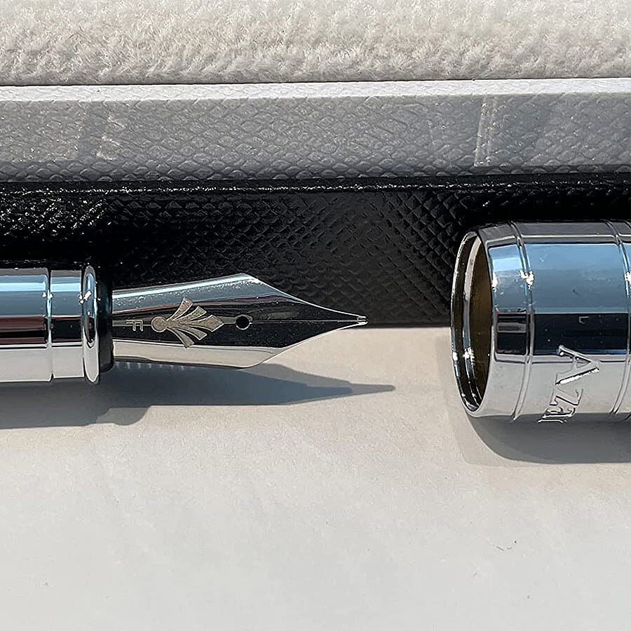 Azarine Steel Fountain Pen with Snap Closure - Grey