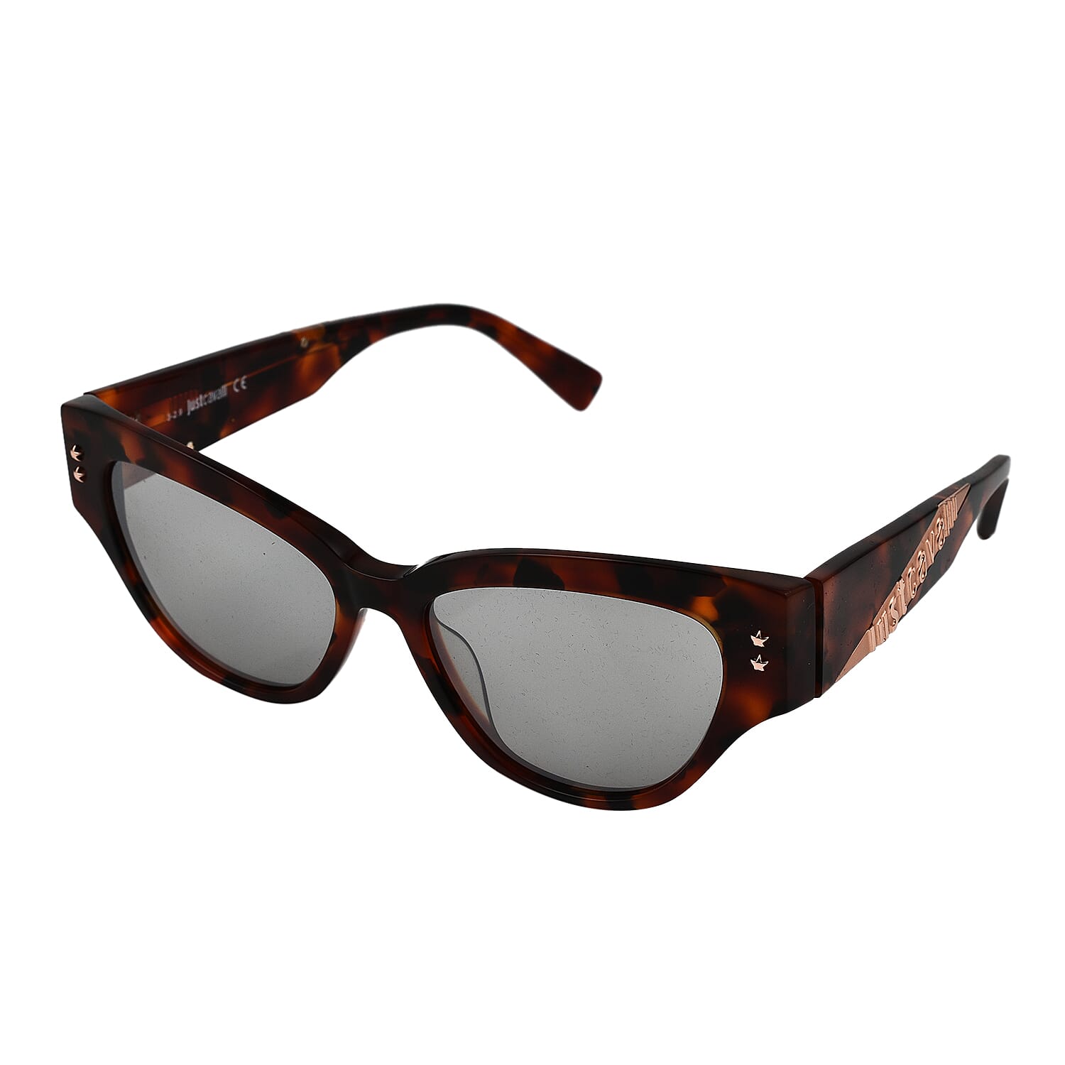 JUST CAVALLI Womens Cat Eye Tortoise Sunglasses with Stripe Design on Temples - Red