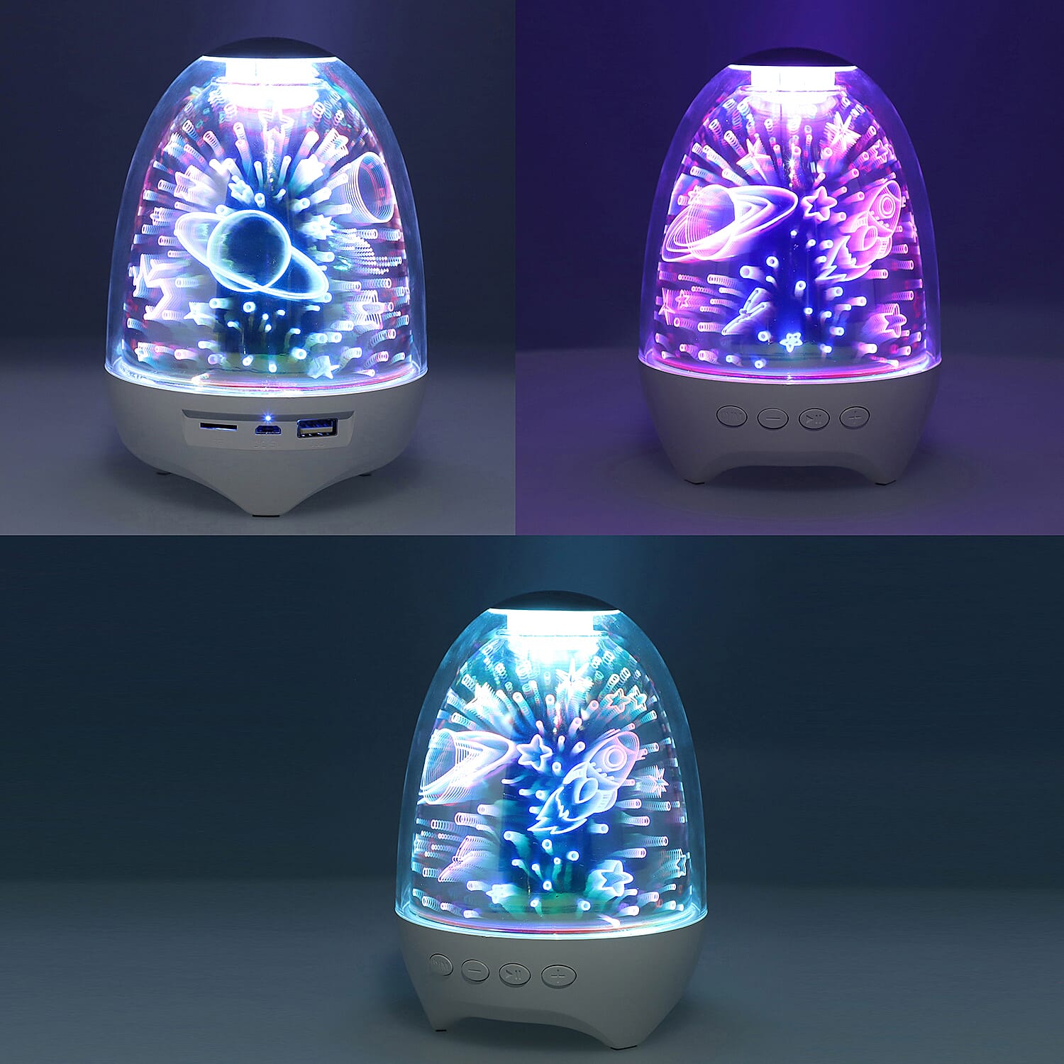 3D LED Universe Shining Light and Bluetooth Speaker with USB Cord (Size 15x11Cm) - 2000mah