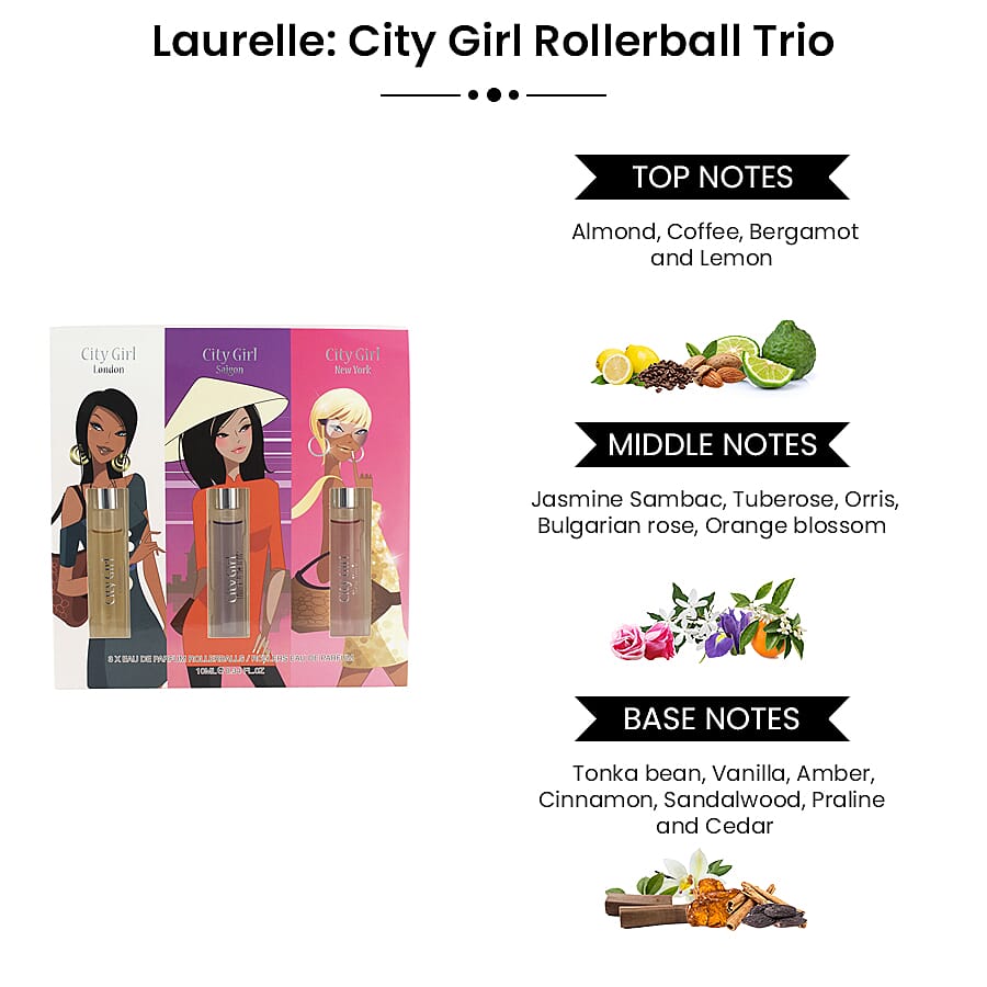Laurelle: City Girl Rollerball Trio (Incl. City Girl Saigon EDP - 10ml, City Girl London EDP - 10ml & City Girl New York EDP - 10ml