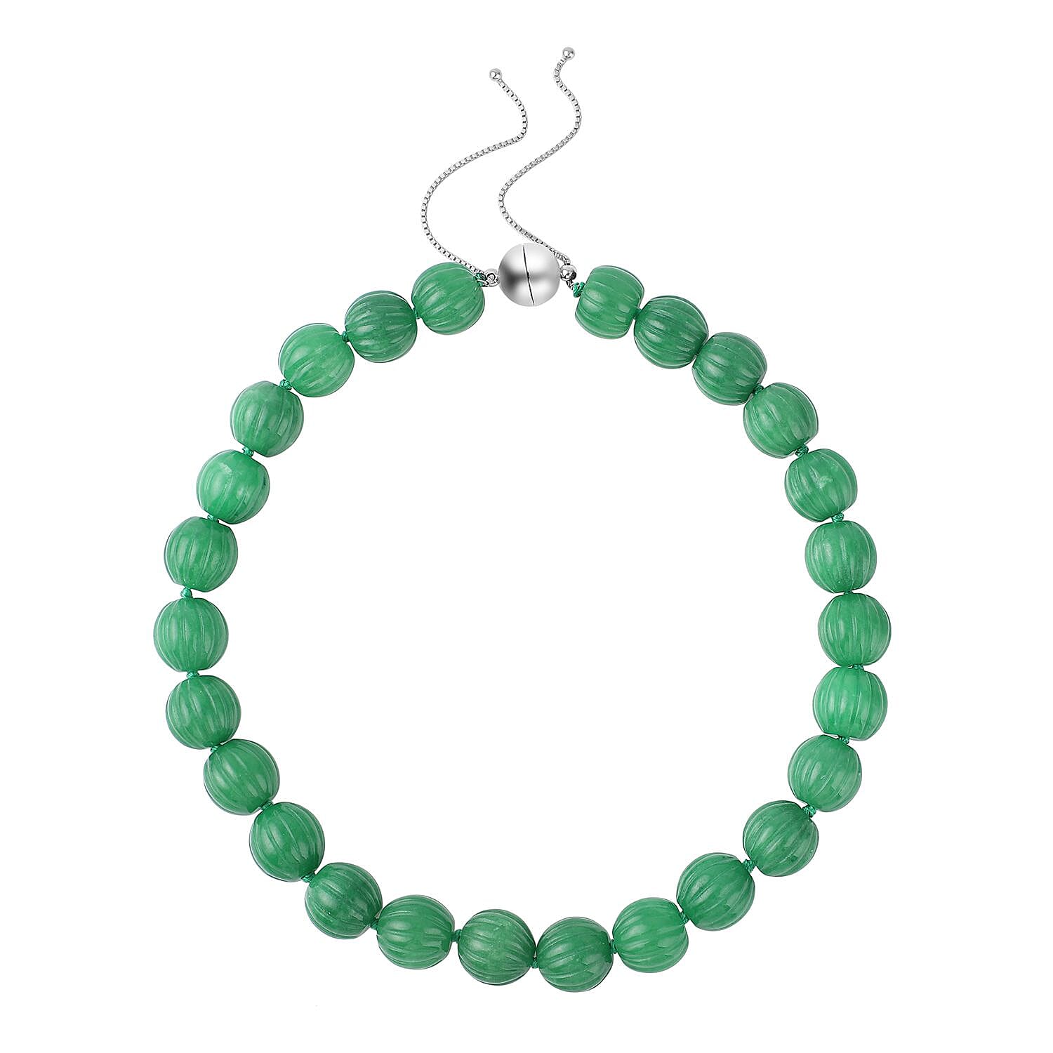 Green Jade Pumpkin Shape Necklace with Adjustable Magnetic Lock in Sterling Silver 921 Ct.
