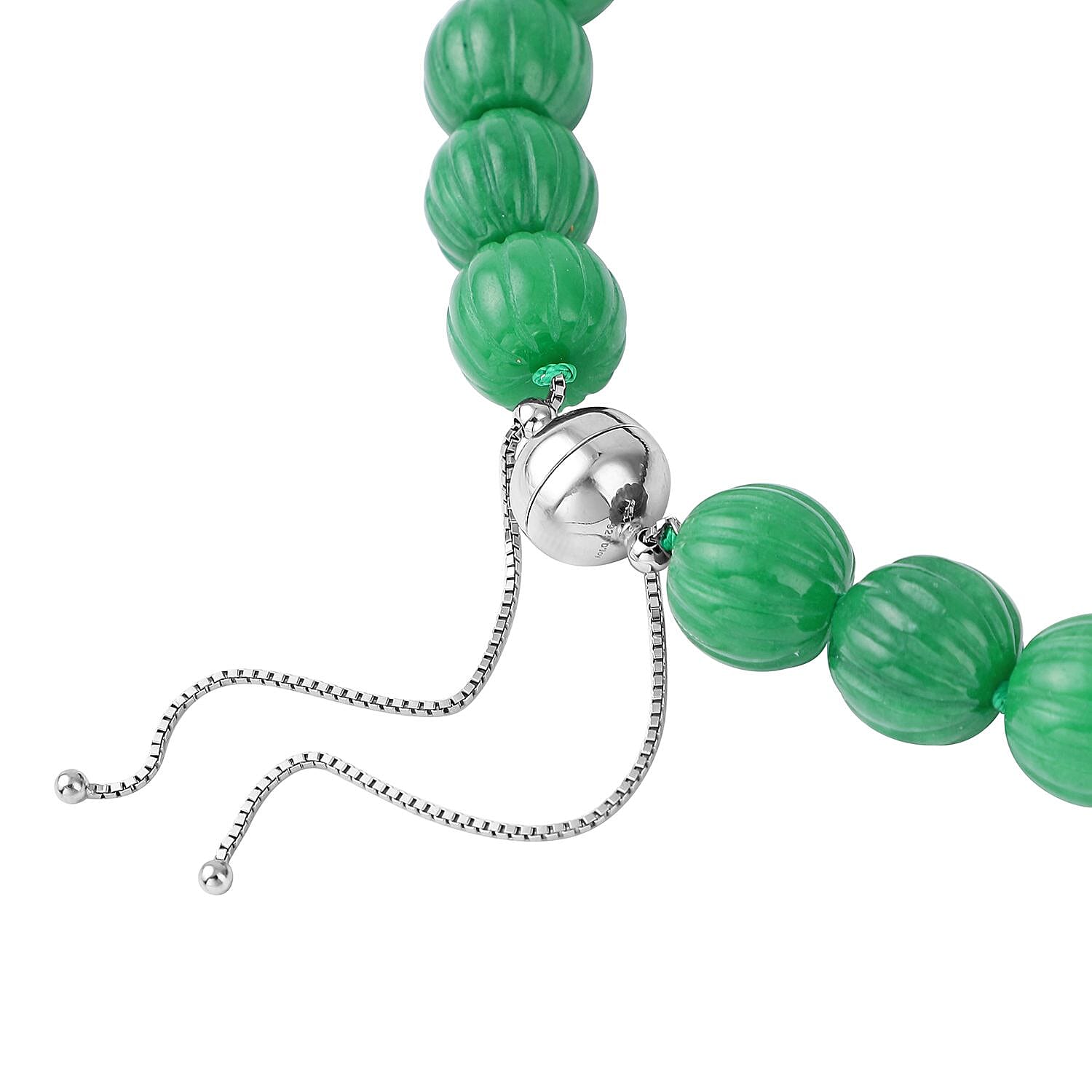 Green Jade Pumpkin Shape Necklace with Adjustable Magnetic Lock in Sterling Silver 921 Ct.