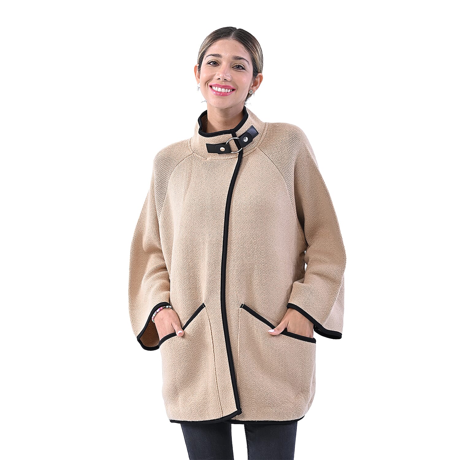 La Marey knit coat with buckle Beige