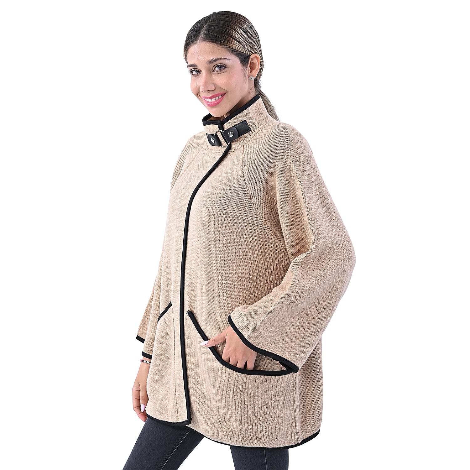 La Marey knit coat with buckle Beige