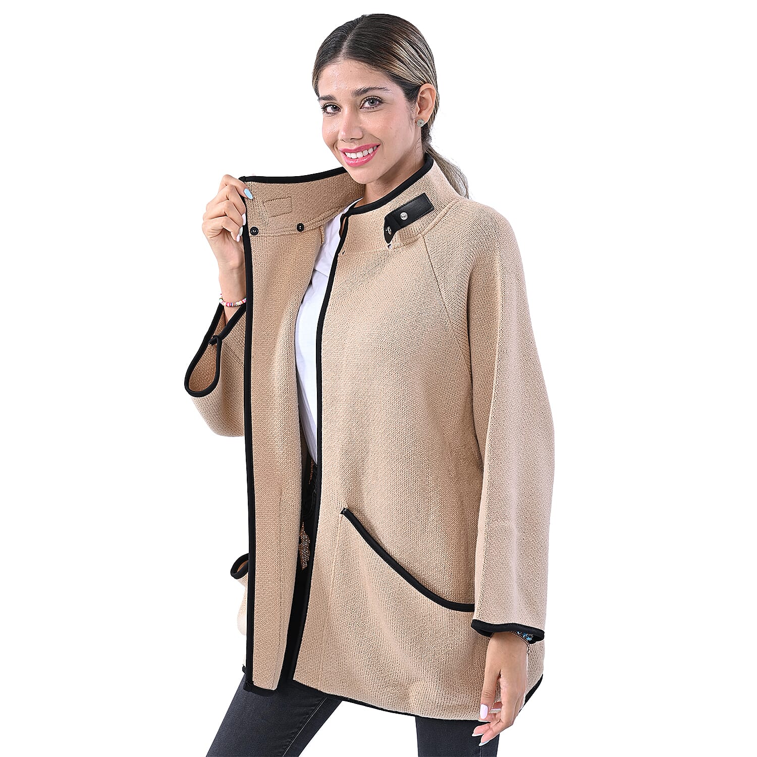 La Marey knit coat with buckle Beige
