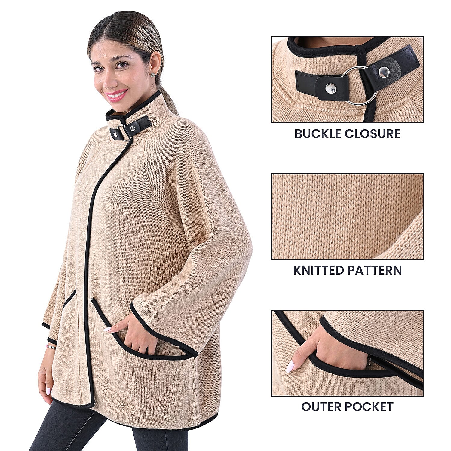 La Marey knit coat with buckle Beige