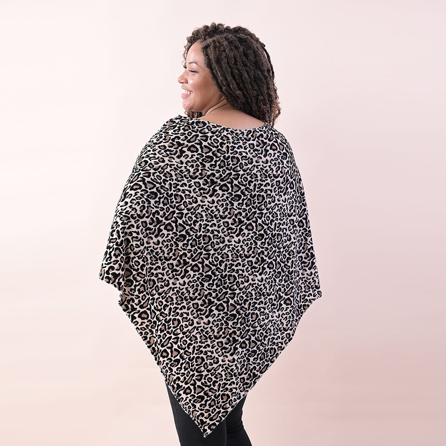 TAMSY Leopard Printed Velvet Poncho - Brown