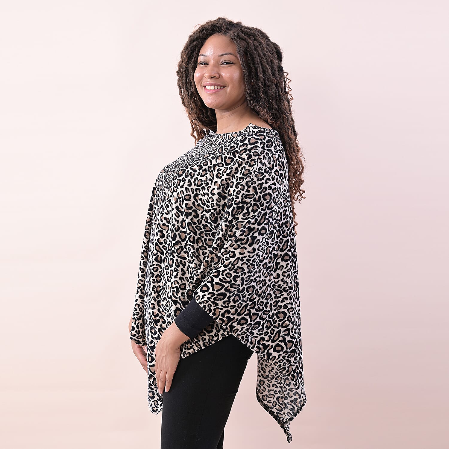 TAMSY Leopard Printed Velvet Poncho - Brown