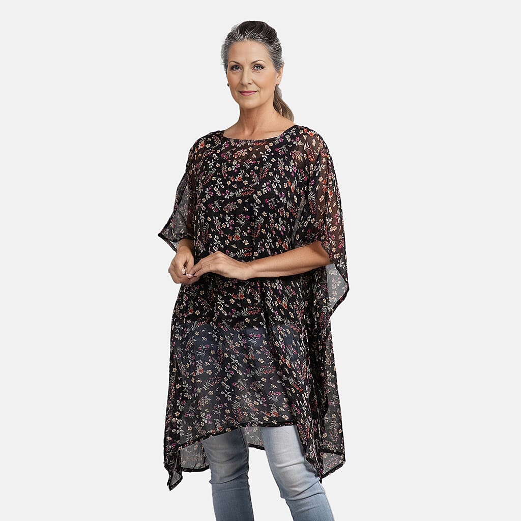 TAMSY Printed Chiffon Kaftan - Black