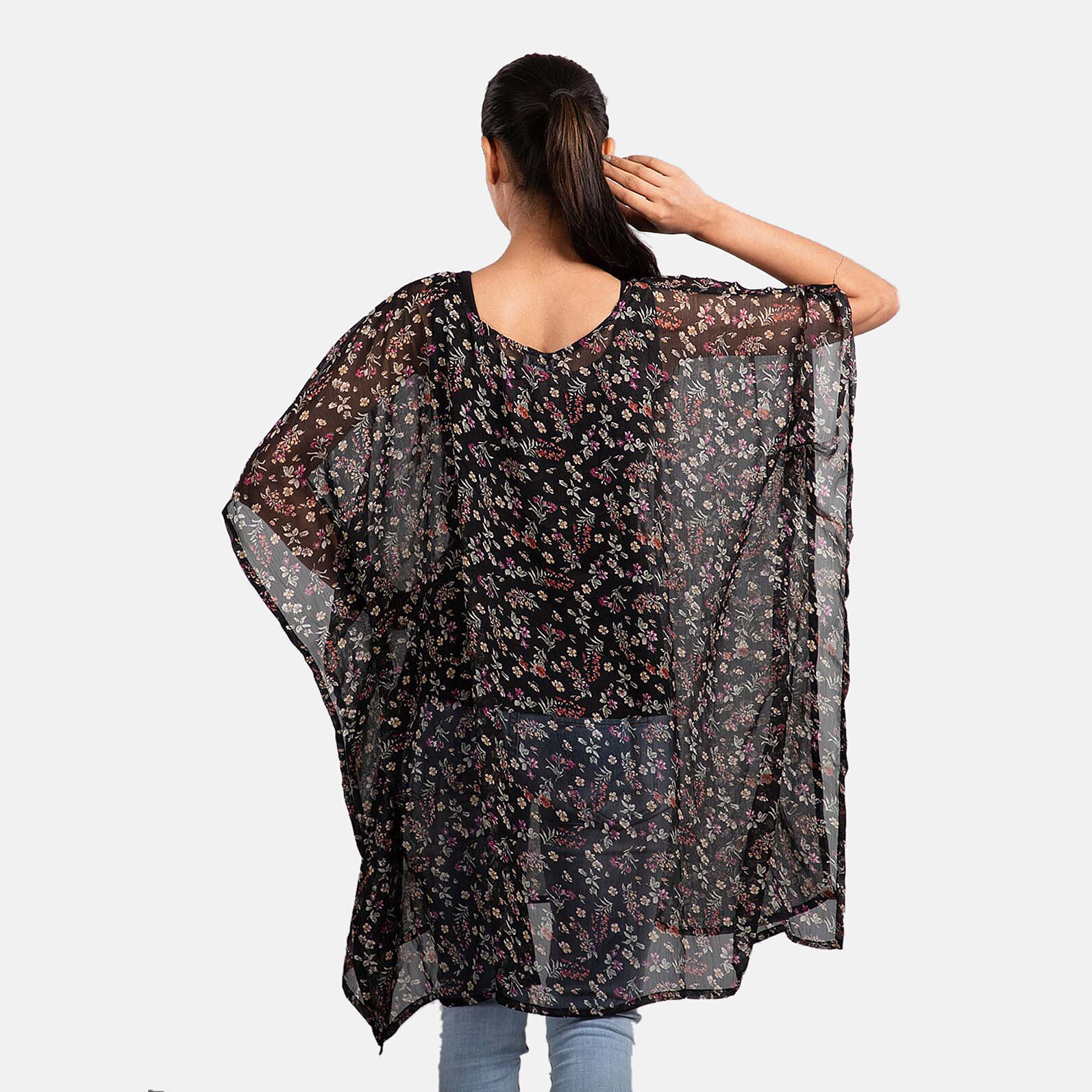 TAMSY Printed Chiffon Kaftan - Black